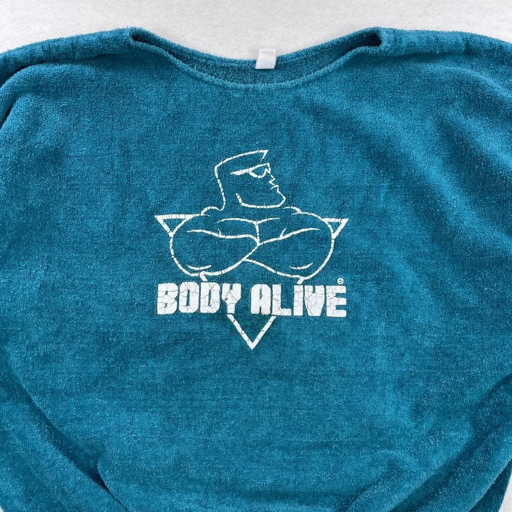 Vintage Body Alive Terry Cloth Gym Top XL Teal Blue Made in USA Bodybuilding 80s - Picture 2 of 10